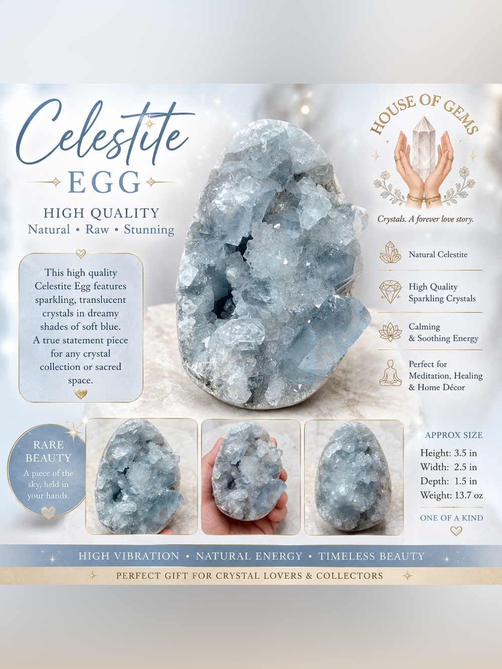 Celestite Egg From Madagascar – High Quality Natural Crystal - Picture 2 of 6